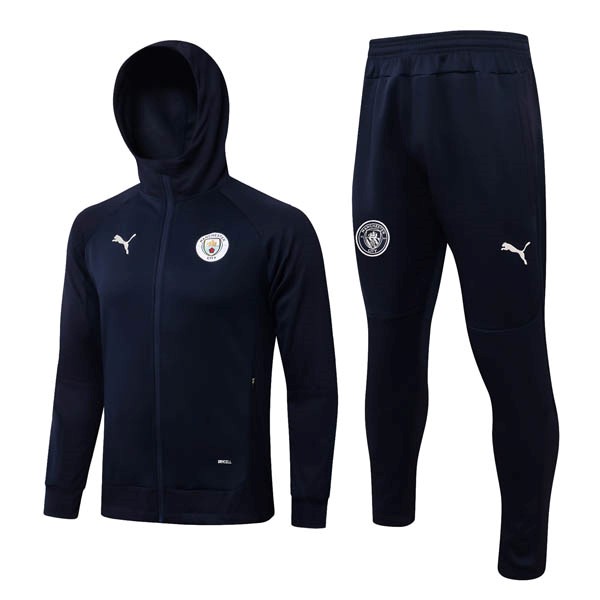 Hoodies Komplett Set Manchester City 2022-23 Blau Oscuro